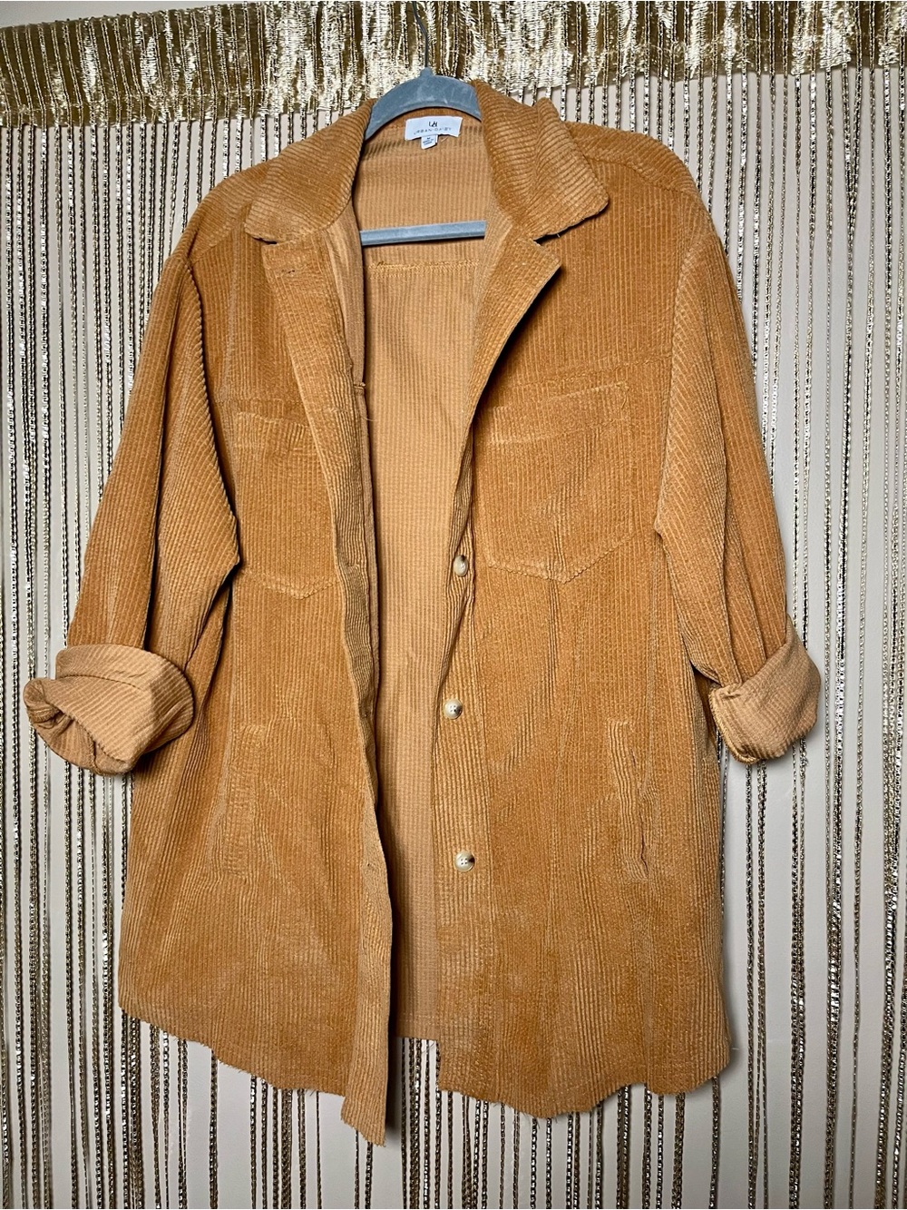 La Hearts Camel Brown Corduroy Oversized Shacket